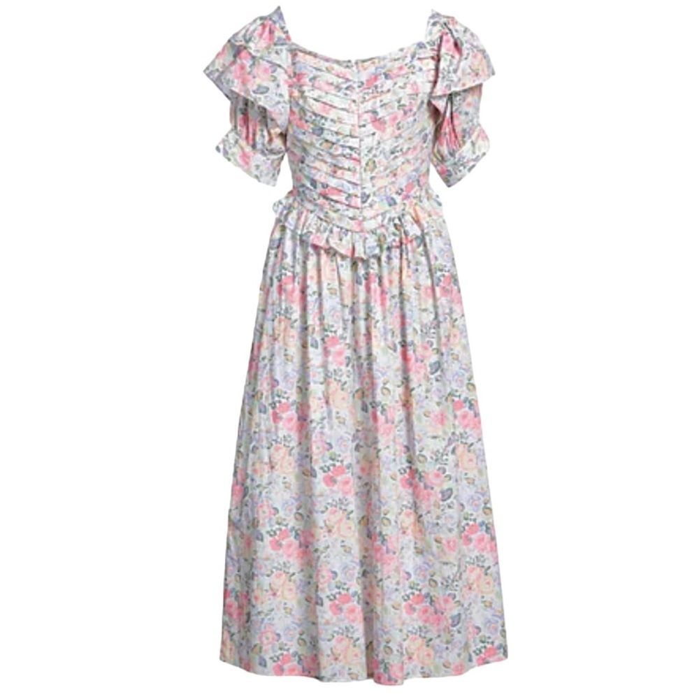 BATSHEVA x LAURA ASHLEY Floral Cotton Poplin Eden Maxi Dress Puff Sleeve